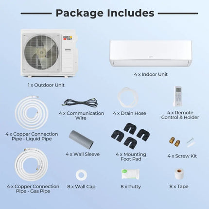 X - Pro 35000 BTU 4 Zone 22.5 SEER2 Mini Split AC with Heat Pump - 9K + 12K + 12K + 12K - Oasis Home Essentials