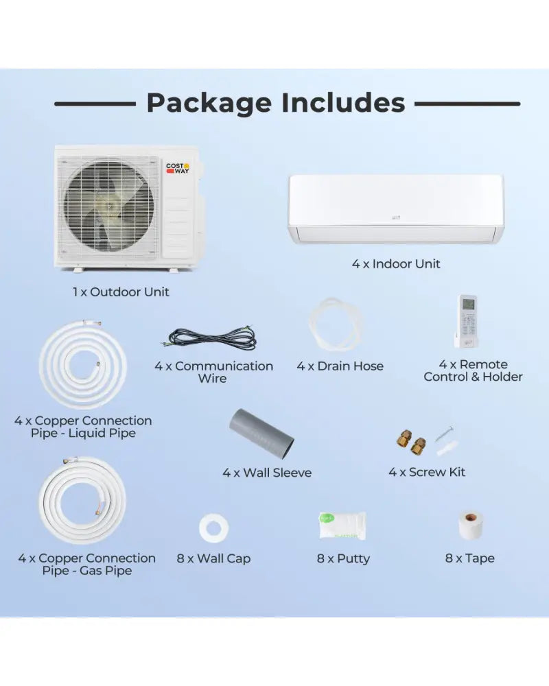 X-Pro 35000 BTU 4 Zone 22.5 SEER2 Mini Split AC with Heat Pump-9K + 9K + 9K + 9K - White - 4 Zone Mini Split