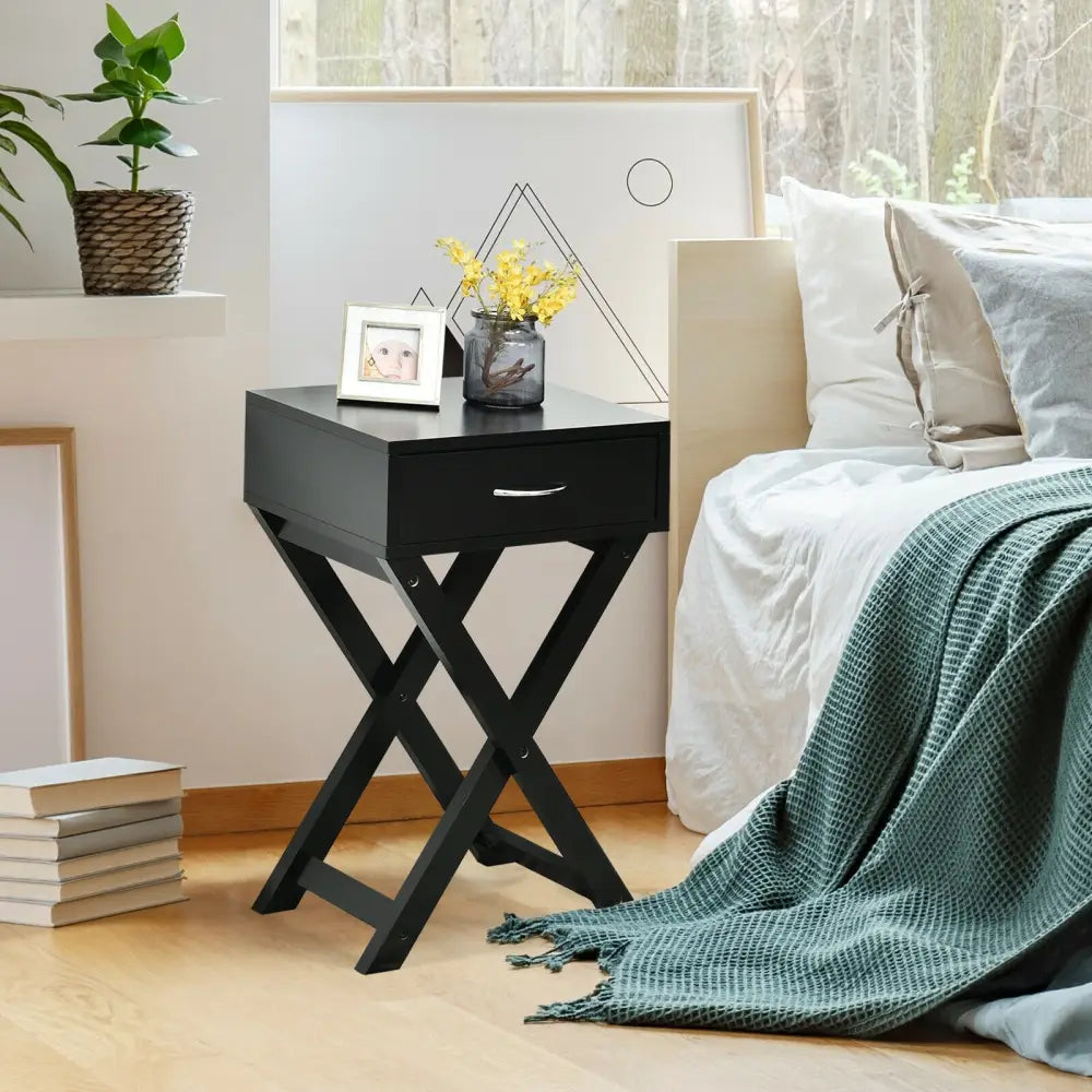 X-Shape Modern Accent Side End Table-Black - Black - End & Side Tables