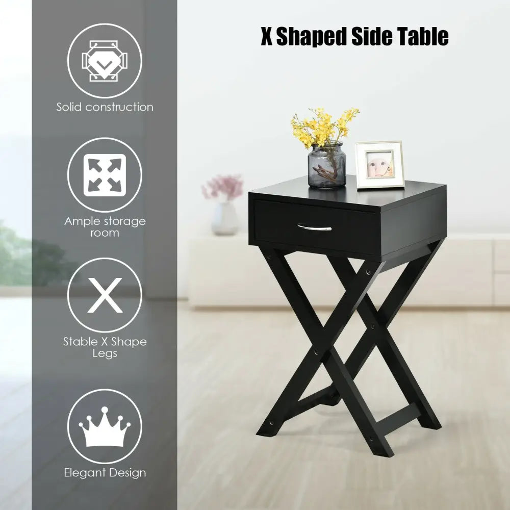 X-Shape Modern Accent Side End Table-Black - Black - End & Side Tables