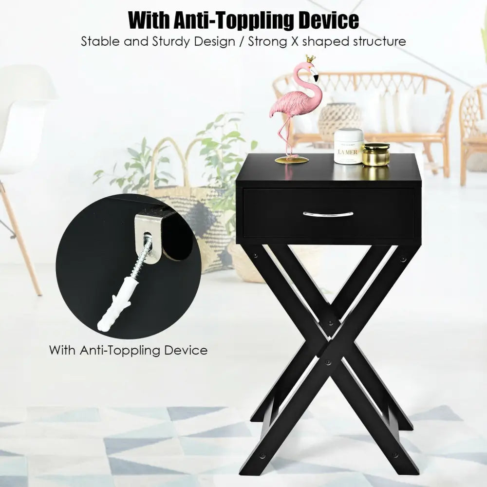 X-Shape Modern Accent Side End Table-Black - Black - End & Side Tables