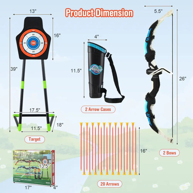 Youth Archery Bow Set with LED Light Up Bow and 20 Suction Cup Arrows for Kids - Multicolor - Lawn Games