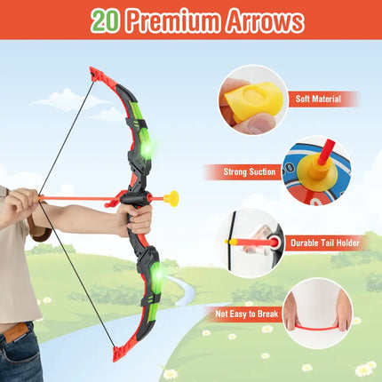 Youth Archery Bow Set with LED Light Up Bow and 20 Suction Cup Arrows for Kids - Multicolor - Lawn Games
