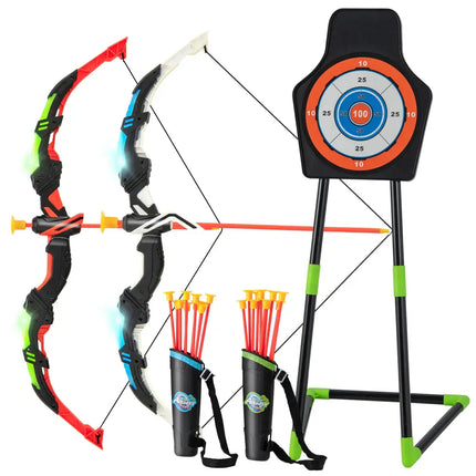 Youth Archery Bow Set with LED Light Up Bow and 20 Suction Cup Arrows for Kids - Multicolor - Lawn Games