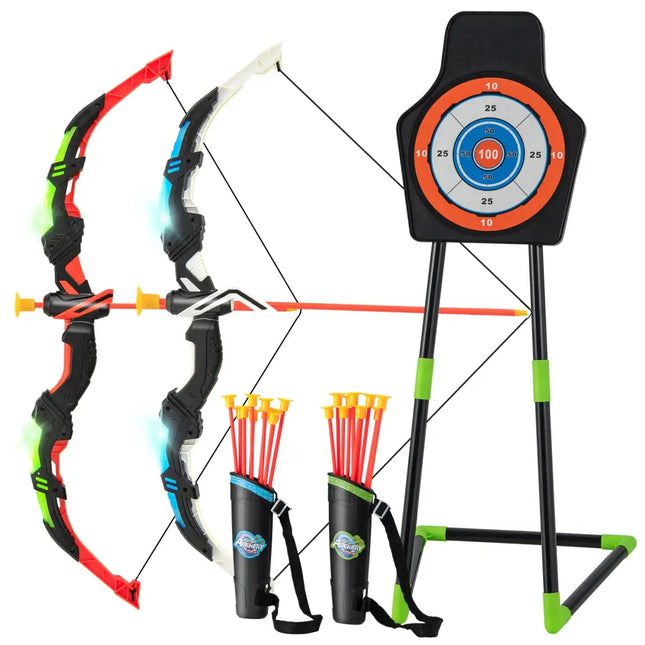 Youth Archery Bow Set with LED Light Up Bow and 20 Suction Cup Arrows for Kids - Multicolor - Lawn Games