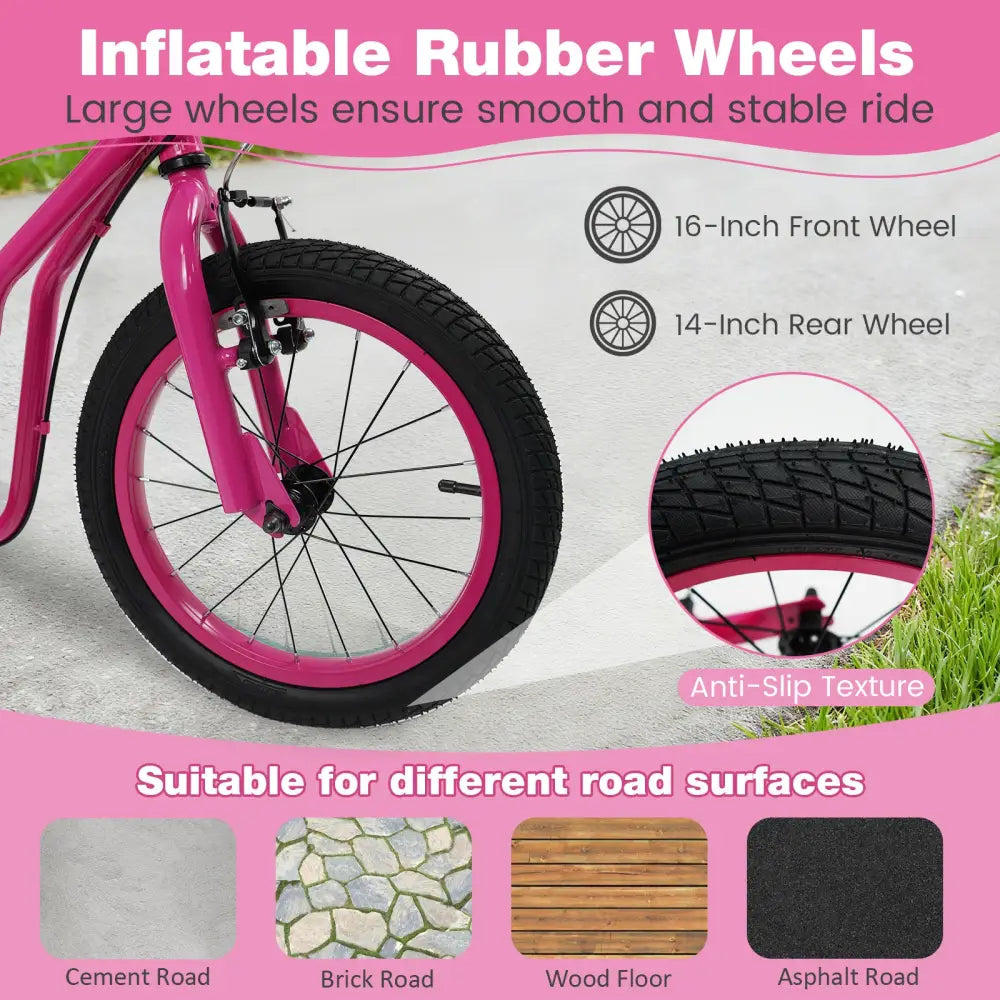 Youth Scooter with Adjustable Handlebar and 16/14-Inch Inflatable Wheels for Age 8+ Years Old-Pink - Pink - Scooters