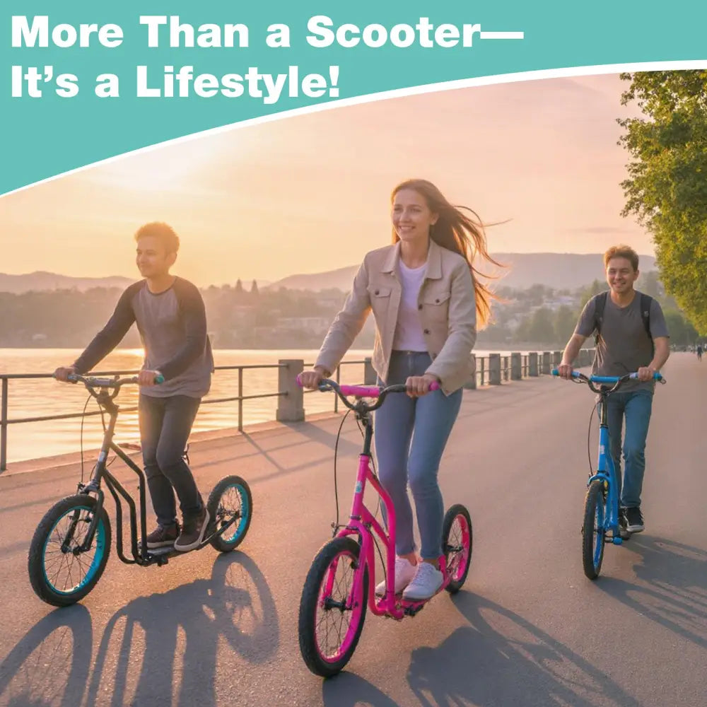 Youth Scooter with Adjustable Handlebar and 16/14-Inch Inflatable Wheels for Age 8+ Years Old-Black - Black - Scooters