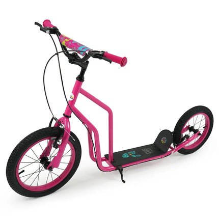 Youth Scooter with Adjustable Handlebar and 16/14 - Inch Inflatable Wheels for Age 8+ Years Old - Pink - Oasis Home Essentials