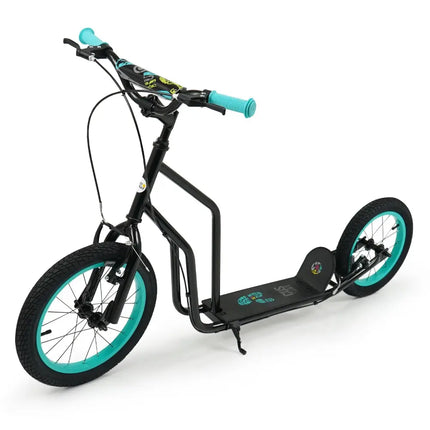 Youth Scooter with Adjustable Handlebar and 16/14 - Inch Inflatable Wheels for Age 8+ Years Old - Black - Oasis Home Essentials