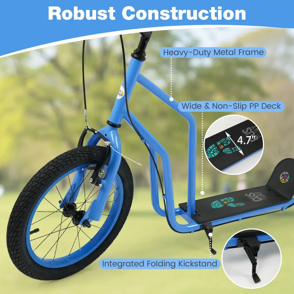 Youth Scooter with Adjustable Handlebar and 16/14-Inch Inflatable Wheels for Age 8+ Years Old-Blue - Blue - Scooters