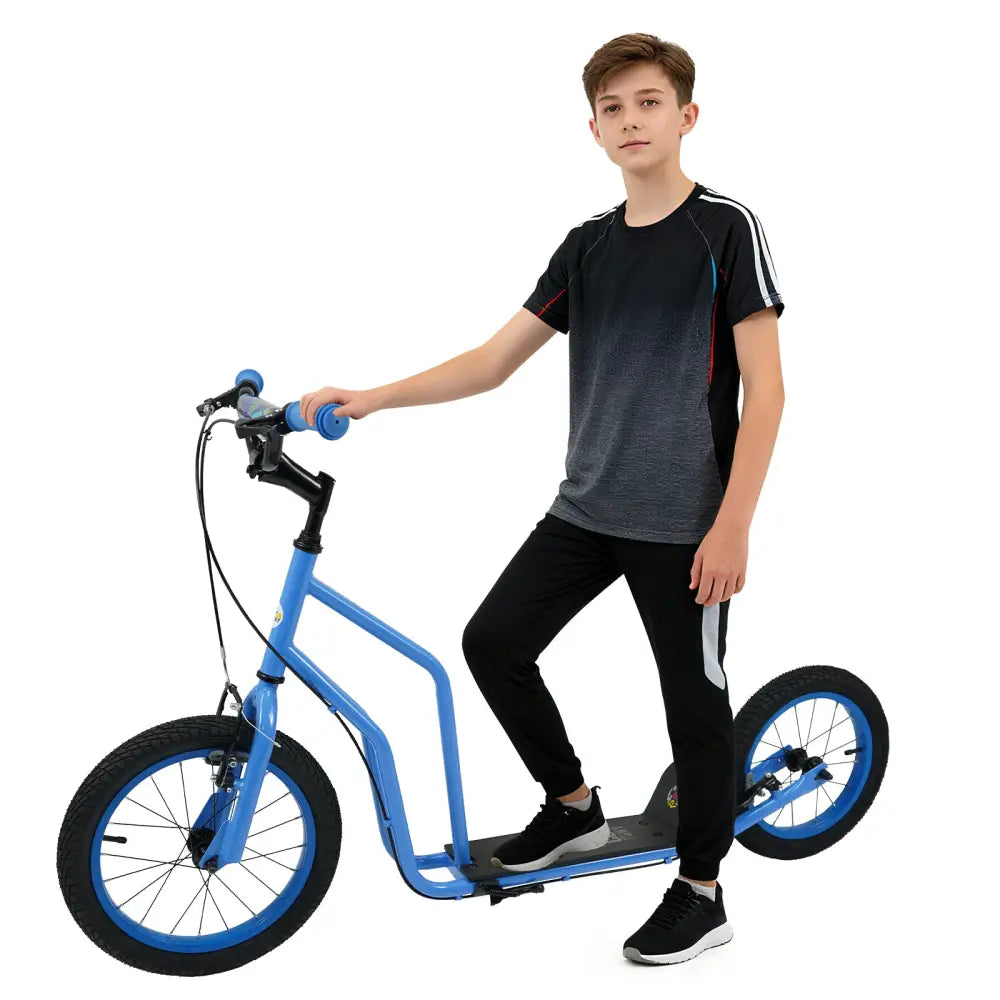 Youth Scooter with Adjustable Handlebar and 16/14-Inch Inflatable Wheels for Age 8+ Years Old-Blue - Blue - Scooters