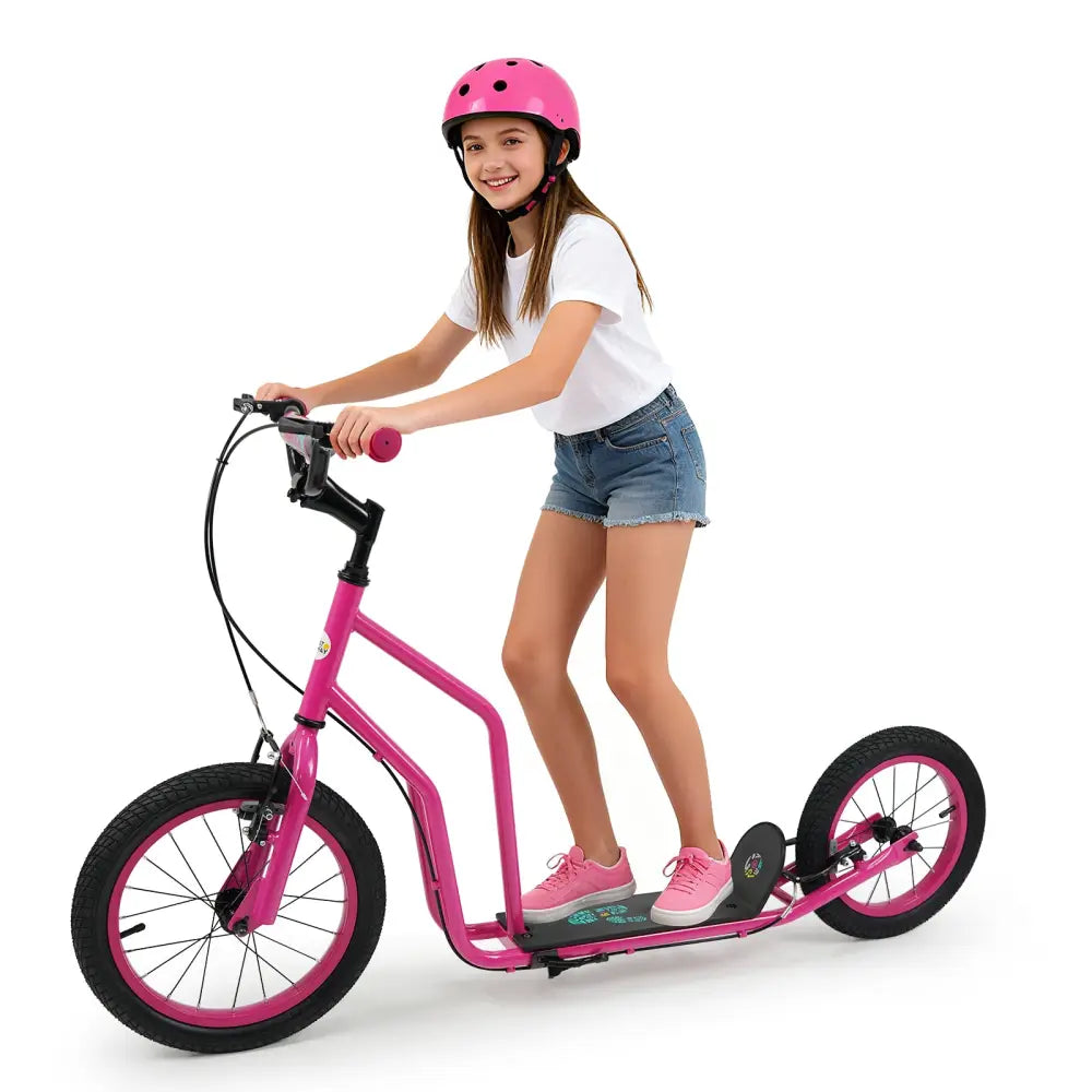 Youth Scooter with Adjustable Handlebar and 16/14-Inch Inflatable Wheels for Age 8+ Years Old-Pink - Pink - Scooters