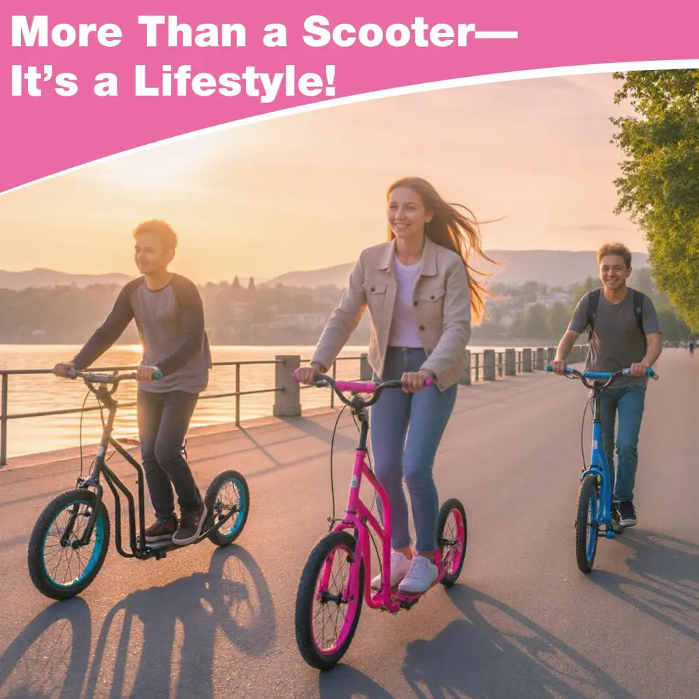 Youth Scooter with Adjustable Handlebar and 16/14-Inch Inflatable Wheels for Age 8+ Years Old-Pink - Pink - Scooters