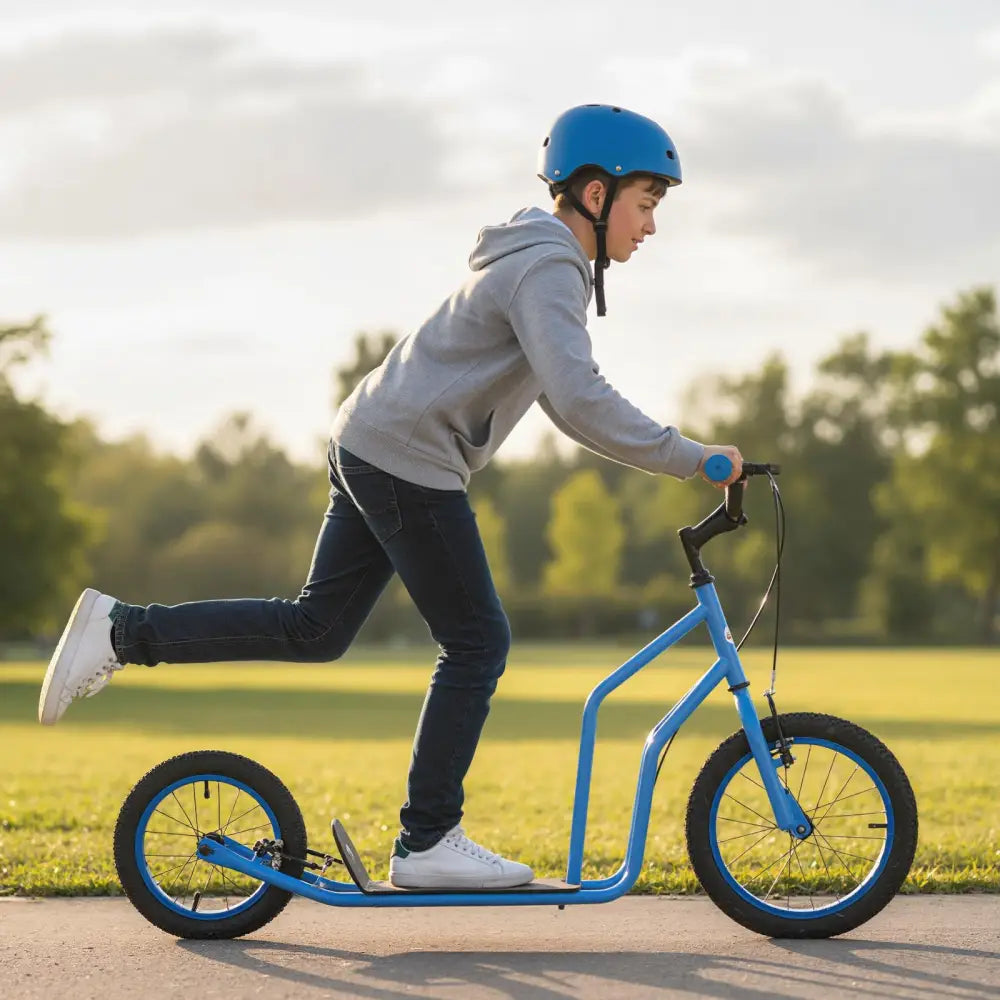 Youth Scooter with Adjustable Handlebar and 16/14-Inch Inflatable Wheels for Age 8+ Years Old-Blue - Blue - Scooters