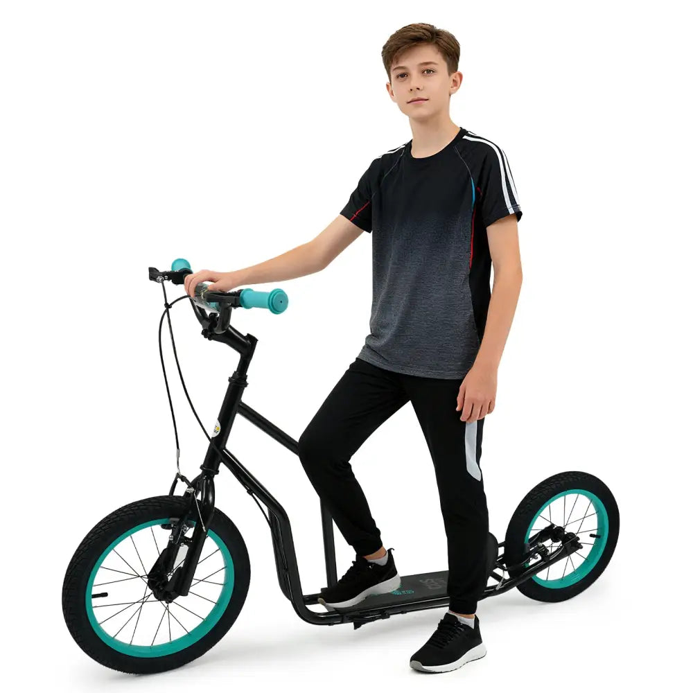 Youth Scooter with Adjustable Handlebar and 16/14-Inch Inflatable Wheels for Age 8+ Years Old-Black - Black - Scooters