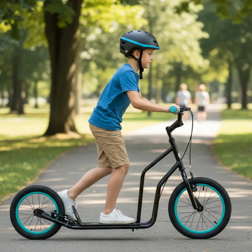 Youth Scooter with Adjustable Handlebar and 16/14-Inch Inflatable Wheels for Age 8+ Years Old-Black - Black - Scooters