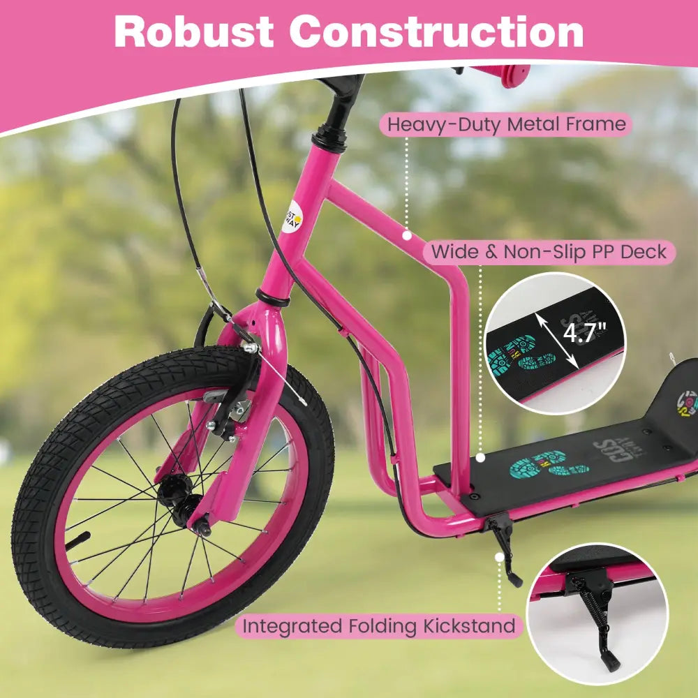 Youth Scooter with Adjustable Handlebar and 16/14-Inch Inflatable Wheels for Age 8+ Years Old-Pink - Pink - Scooters