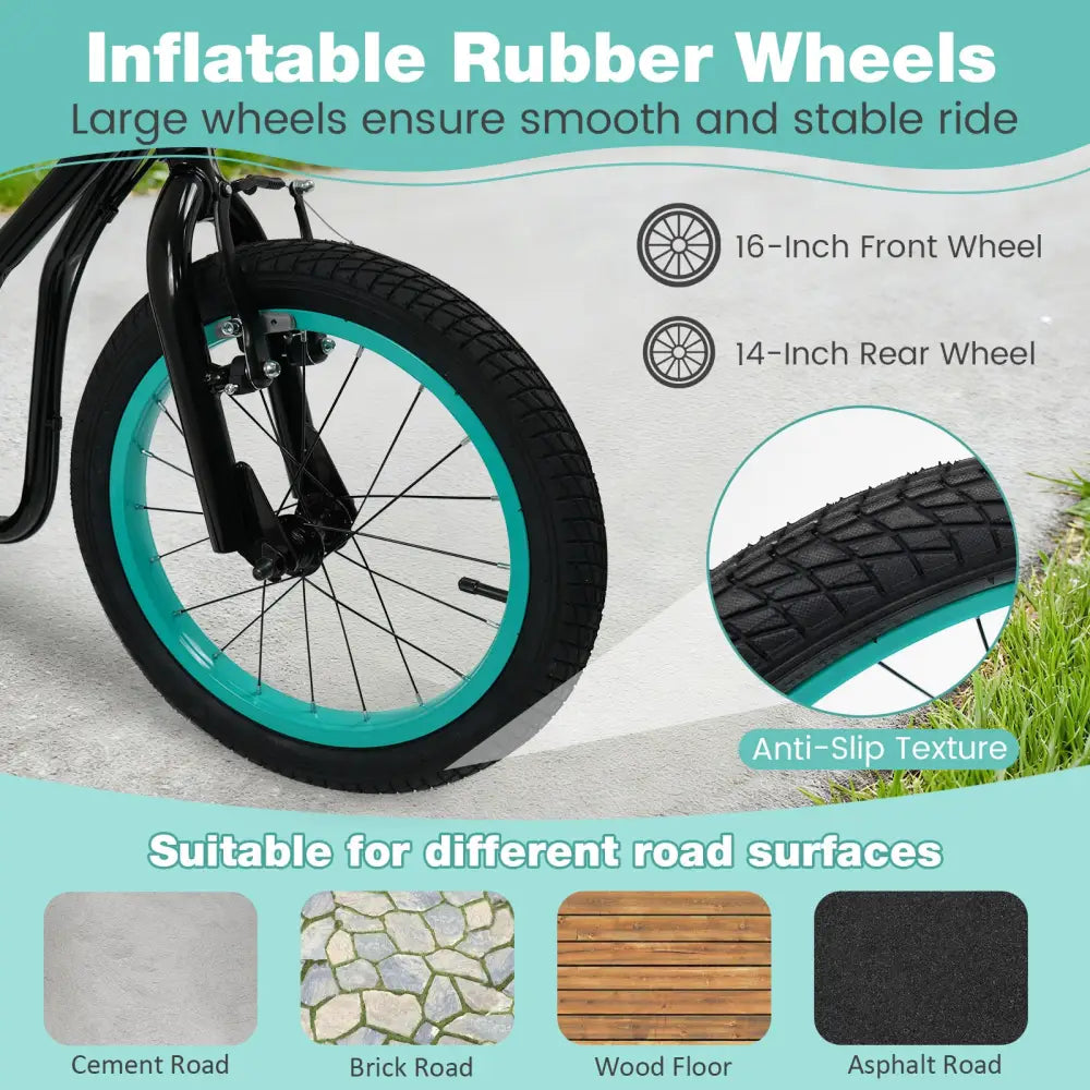 Youth Scooter with Adjustable Handlebar and 16/14-Inch Inflatable Wheels for Age 8+ Years Old-Black - Black - Scooters