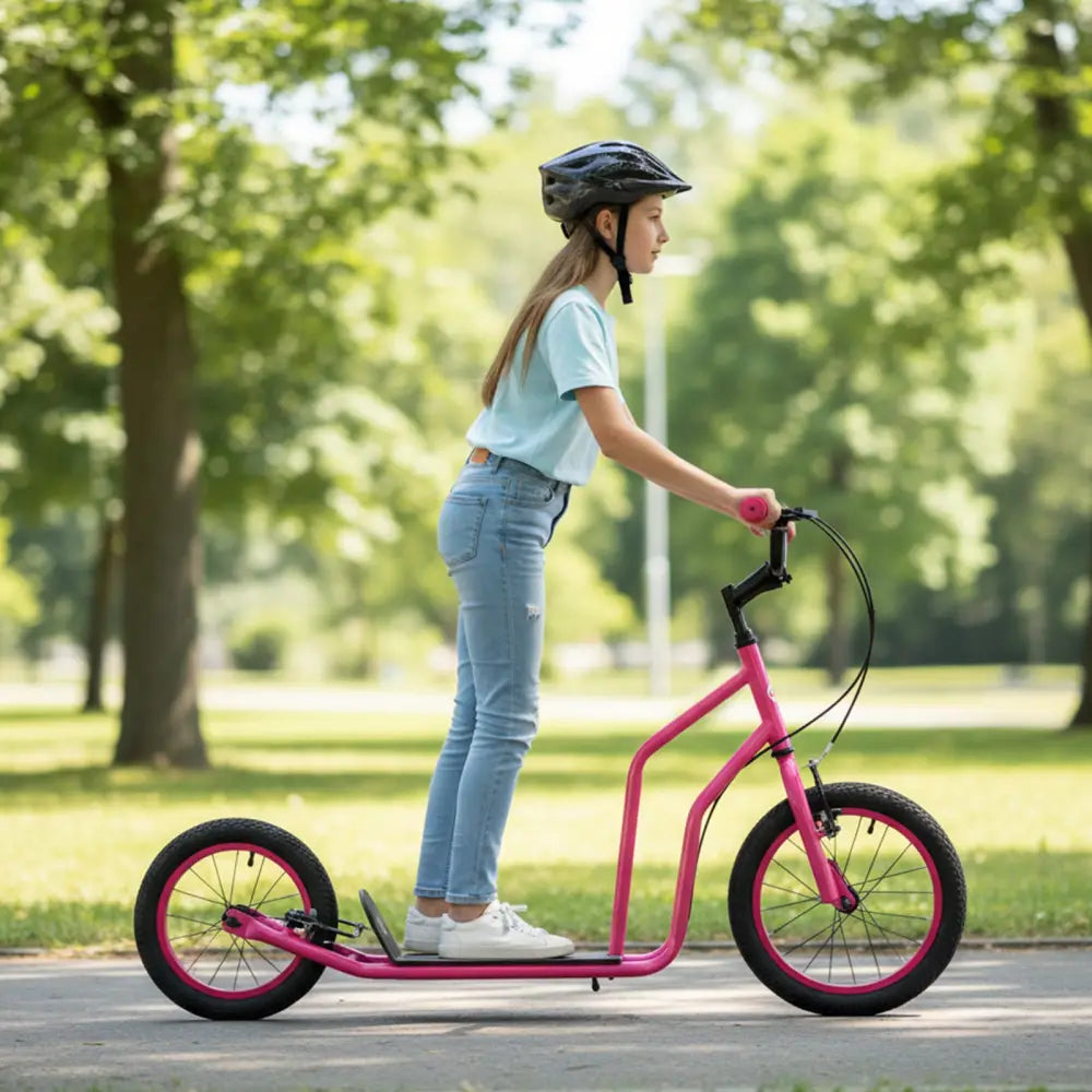 Youth Scooter with Adjustable Handlebar and 16/14-Inch Inflatable Wheels for Age 8+ Years Old-Pink - Pink - Scooters