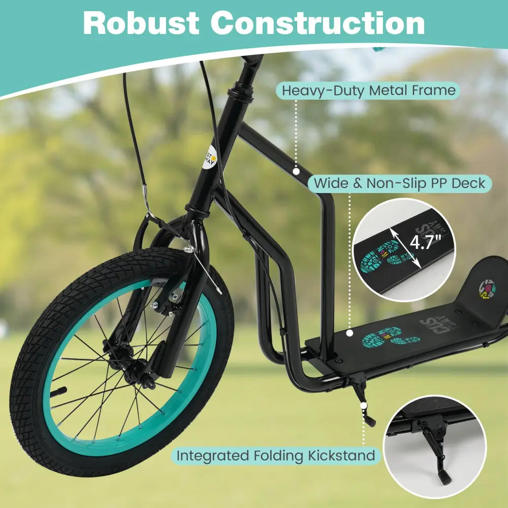 Youth Scooter with Adjustable Handlebar and 16/14-Inch Inflatable Wheels for Age 8+ Years Old-Black - Black - Scooters